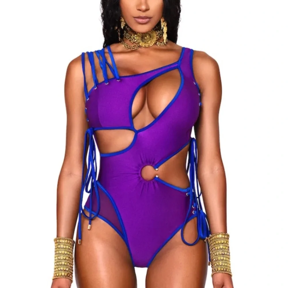 Bfyne Fiji Purple and Blue Stringy Swimsuit - Picture 1 of 10